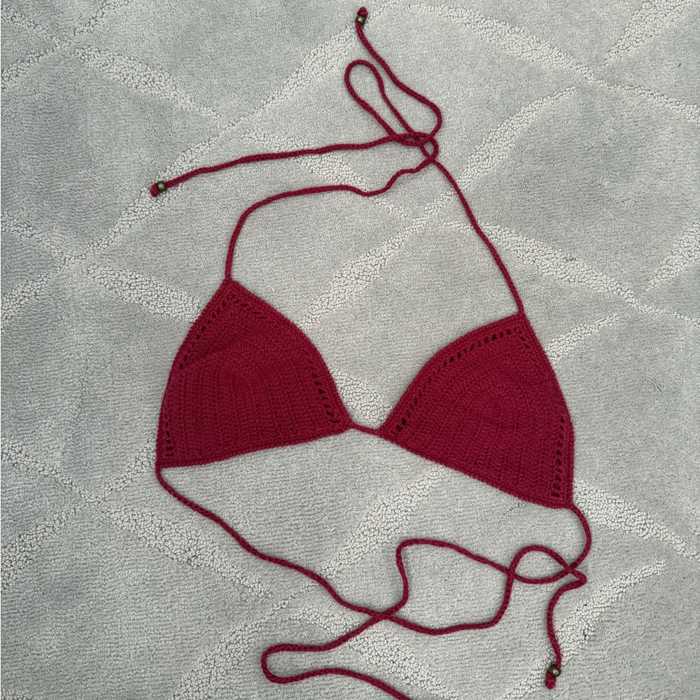 RED CROCHET HANDMADE BIKINI TOP VINTAGE